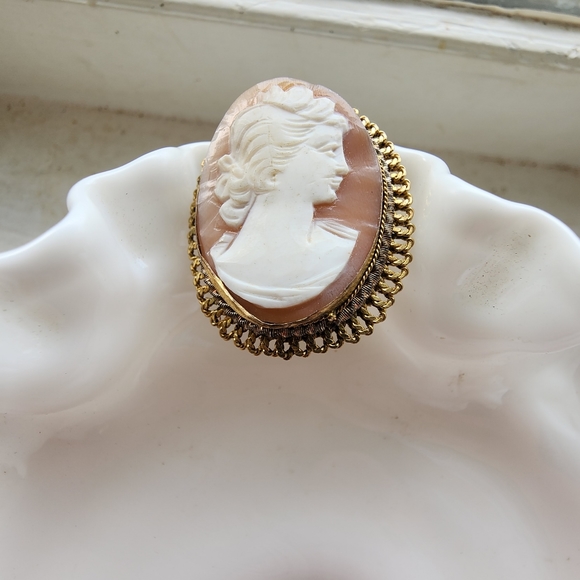 Reserved MIKEYSMIMI 1900s antique estate cameo brooch pendant hand carved shell - Picture 4 of 16